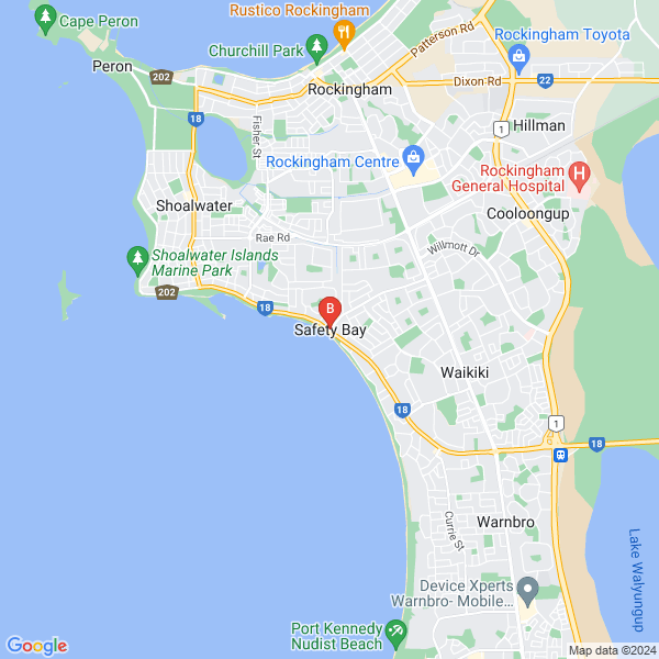 Book a Rehab location map: PO Box 7068, Safety Bay, Western Australia