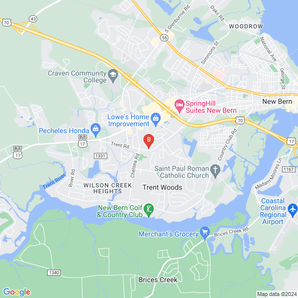 Tina Cliffe at NorthGroup Real Estate New Bern, NC location map: 3308 Trent Road, New Bern, North Carolina